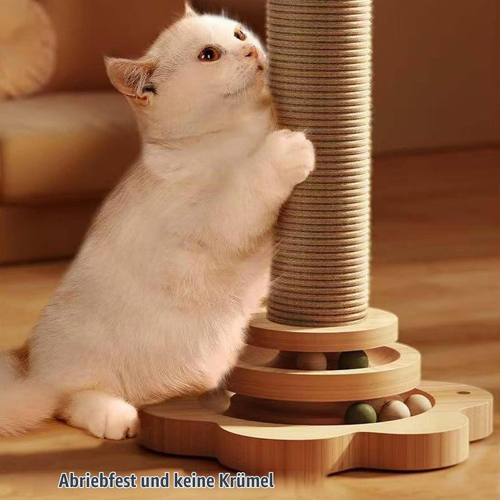 GOMETY 4 in 1 Katzenspielzeug aus Holz Roller 2-lagiger Drehteller Interaktives Katzen Spielzeug höl