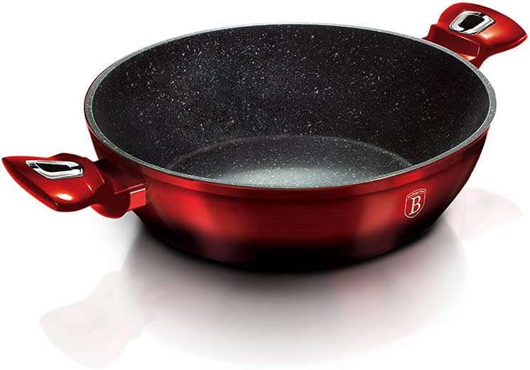 BERLINGER HAUS - Flacher Topf mit 28 cm Deckel, Metallic Line Burgundy Edition