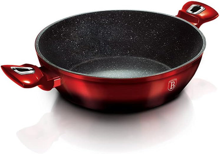 BERLINGER HAUS - Flacher Topf mit 28 cm Deckel, Metallic Line Burgundy Edition