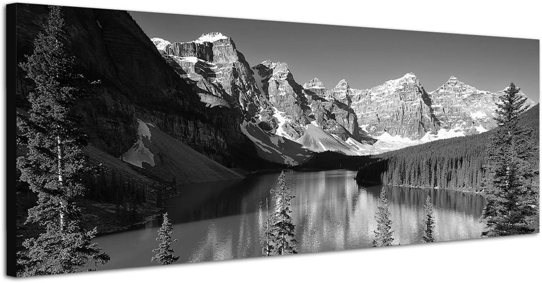 Paul Sinus Art Leinwandfoto als Panorama SCHWARZ/Weiss 120x40cm Nationalpark Berge Waldsee Bäume Sch