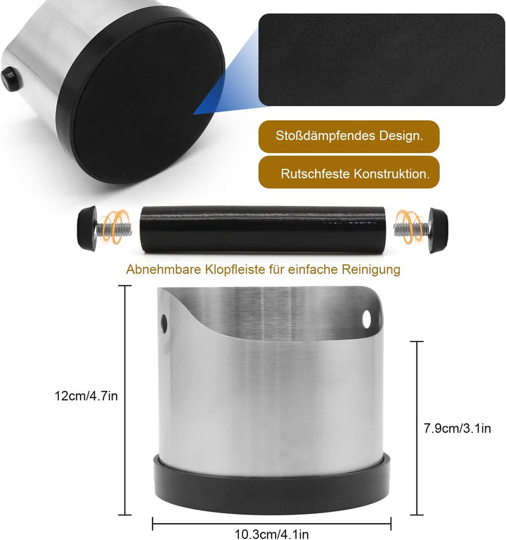 Abklopfbehälter für Siebträger: 700 ml Edelstahl Knock Box Espresso - Kaffee Abschlagbehälter & Sieb