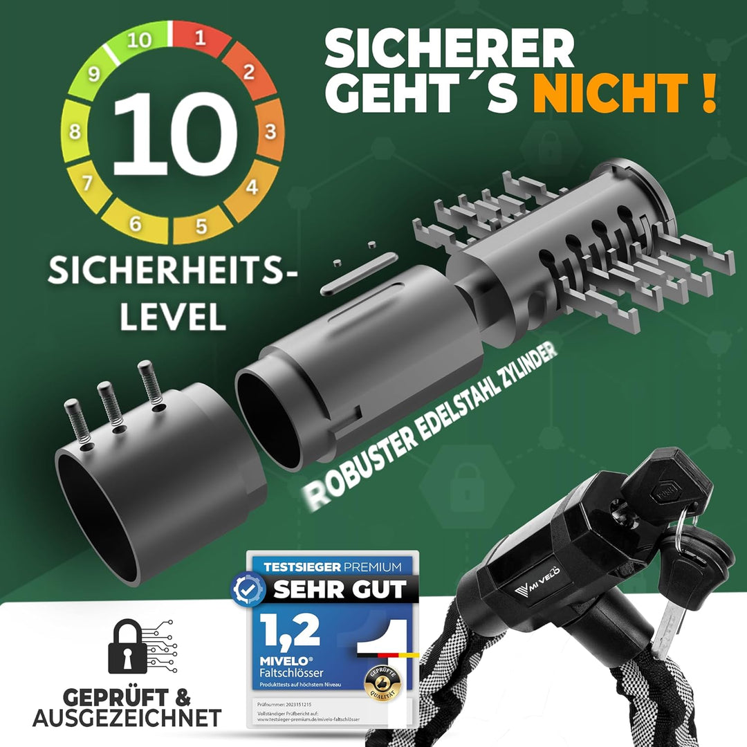 MIVELO Fahrradschloss Kettenschloss hohe Sicherheit 100cm lang I Fahrrad Schloss 8mm gehärteter Stah