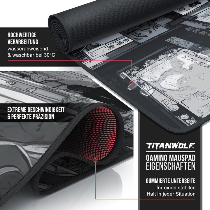TITANWOLF - XXL Speed Gaming Mauspad 900 x 400mm - XXL Mousepad - Tischunterlage Large Size - verbes