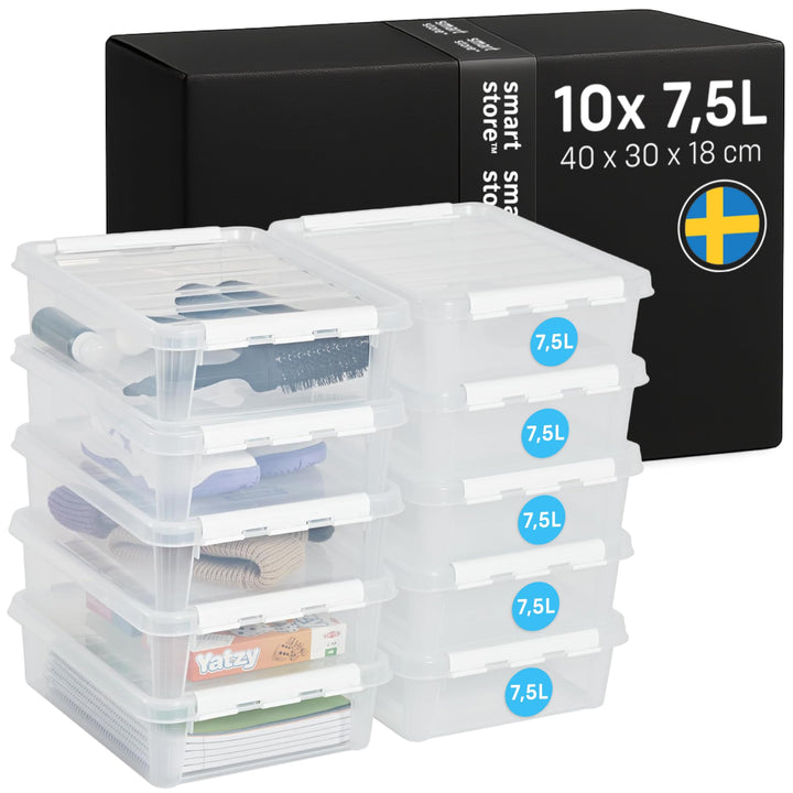 SmartStore Aufbewahrungsbox mit Deckel gross 8 L – 10 transparente und stapelbare Plastik Boxen mit
