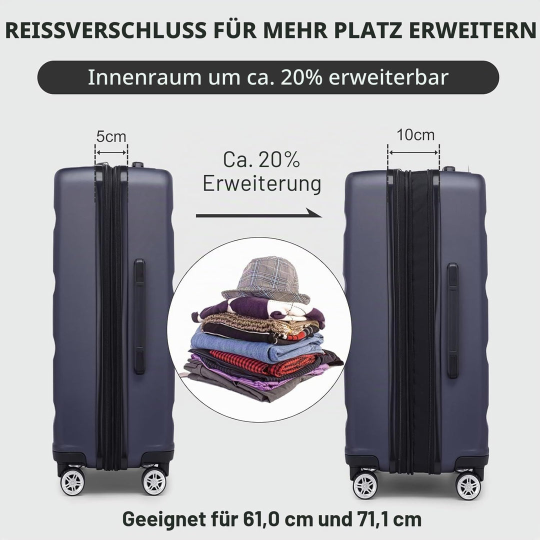KONO Koffer Trolley Mittelgrosser Erweiterbares Hartschalenkoffer Leicht Reisekoffer mit TSA-Schloss