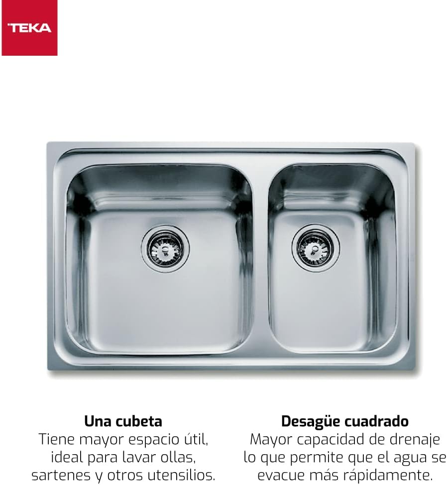 CLASSIC 2C 80 1Ø Fregadero inox 2 cubetas, 190mm, Øgrifo, Mueble 80