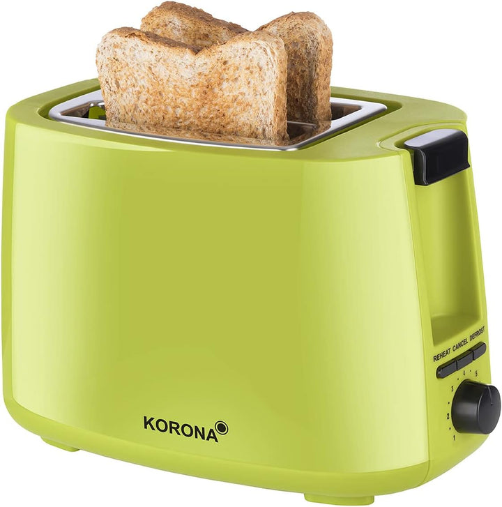 Korona 21133 Toaster | grün| 2 Scheiben Toaster | 750 Watt | mit Brötchenaufsatz sowie einer Auftau-