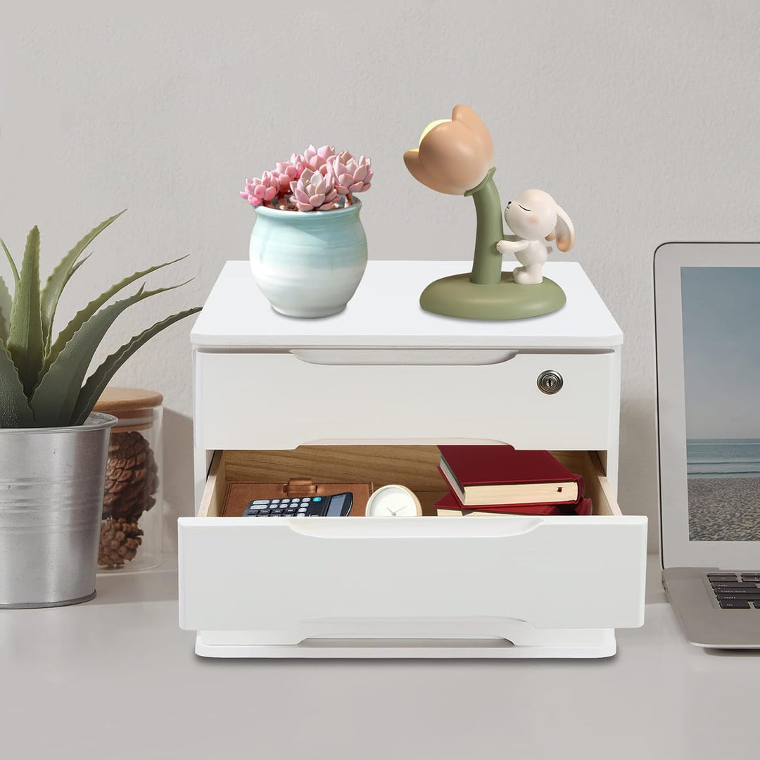 Aufbewahrungsbox mit 3 Ebenen, mit abschliessbarer Schublade, Schreibtisch-Organizer aus Holz, L 39