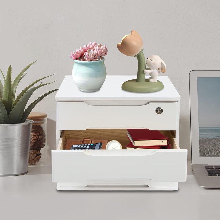 Aufbewahrungsbox mit 3 Ebenen, mit abschliessbarer Schublade, Schreibtisch-Organizer aus Holz, L 39