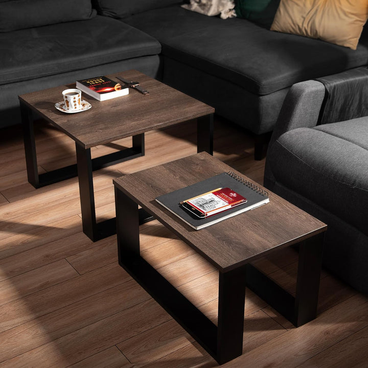 LEHMANN Wohnzimmertisch Holz, Couchtisch 2er Set in 2 Grössen, Beistelltisch Holz, Wohnzimmer Tisch