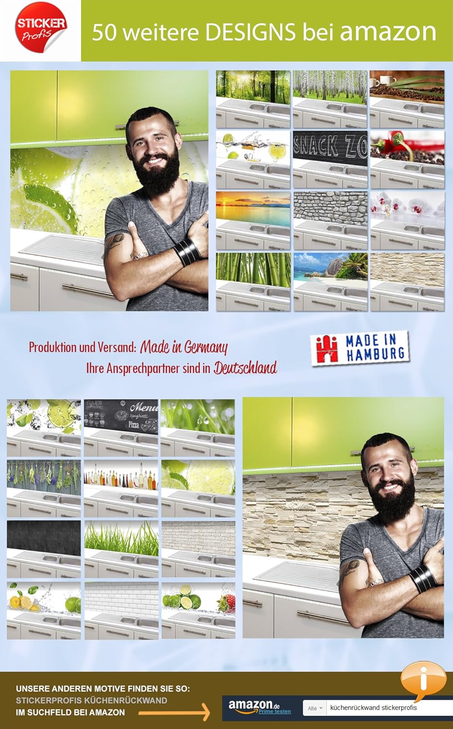StickerProfis Küchenrückwand selbstklebend Pro GEKALKTE Wand 60 x 400cm DIY - Do It Yourself PVC Spr