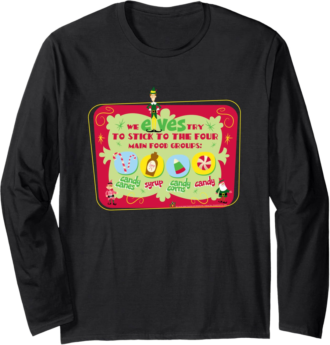 Elf Four Main Food Groups Weihnachten Langarmshirt