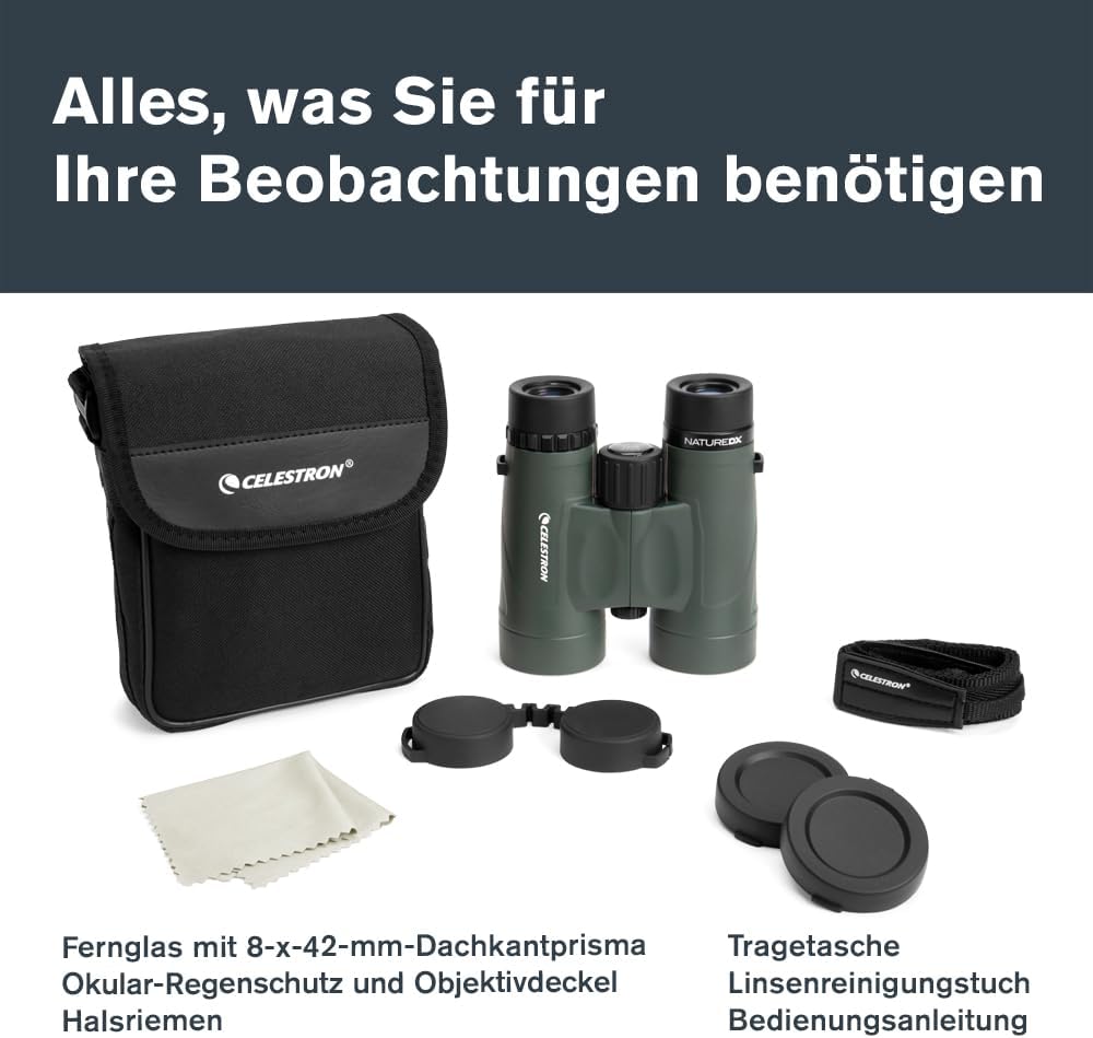 Celestron 71332 Nature DX 8 x 42 mm Ferngläser mit mehrfach vergütete Linse, BaK-4 Prismenlinse und