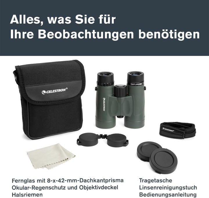 Celestron 71332 Nature DX 8 x 42 mm Ferngläser mit mehrfach vergütete Linse, BaK-4 Prismenlinse und
