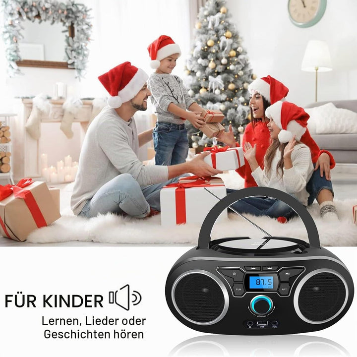 CD-Radio Tragbare CD-Player-Boombox mit Bluetooth- und FM-Radio, USB-Eingang und 3,5-mm-AUX-Kopfhöre