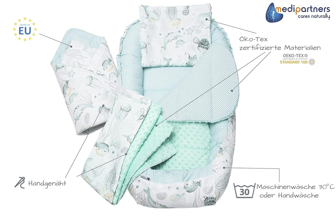 Medi Partners 5 teilig Babynestchen Set Babynest 100x60x15 herausnehmbarer Einsatz Bett Kuschelnest