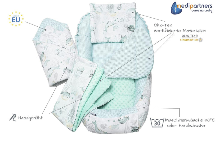 Medi Partners 5 teilig Babynestchen Set Babynest 100x60x15 herausnehmbarer Einsatz Bett Kuschelnest