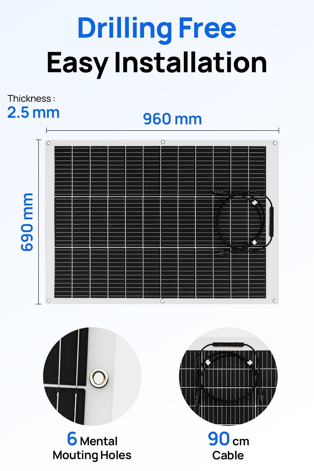 ECO-WORTHY 260W Solarpanel Flexibel 12V (130W*2pcs) Fiberglas Material 12BB Mono Zell 23% Hohe Umwan