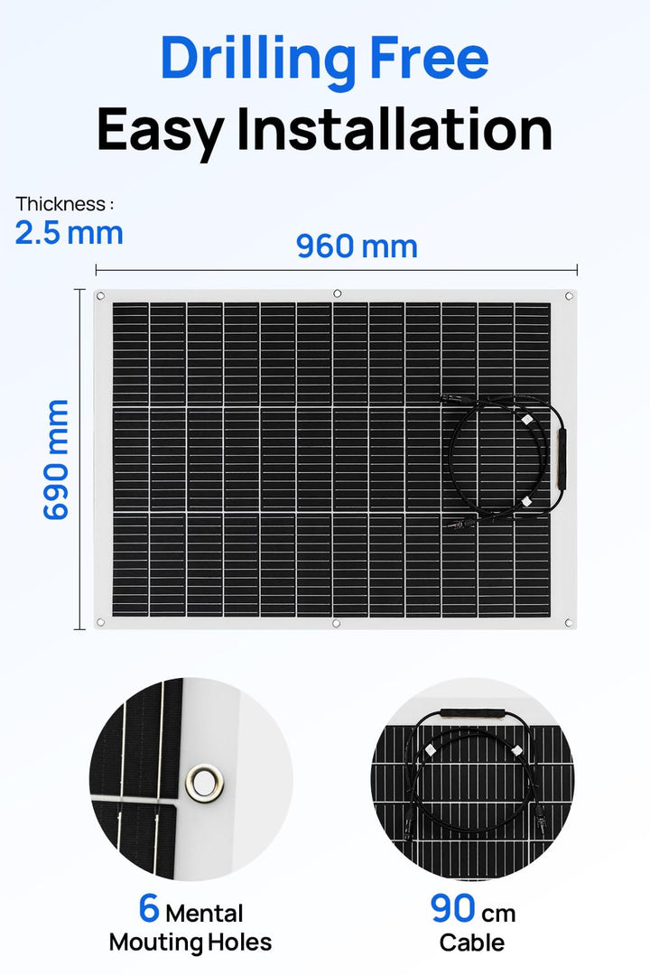 ECO-WORTHY 260W Solarpanel Flexibel 12V (130W*2pcs) Fiberglas Material 12BB Mono Zell 23% Hohe Umwan
