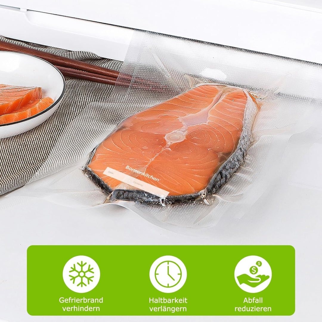 Bonsenkitchen Profi Vakuumbeutel, 100 Beutel 20x30cm Vakuumierbeutel für alle Vakuumierer & Lebensmi