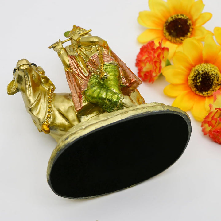 alikiki Hinduistische Gott, Lord Krishna, Statue – 13 cm H Baby Krishna Idol mit Kuh Nandi Statue In
