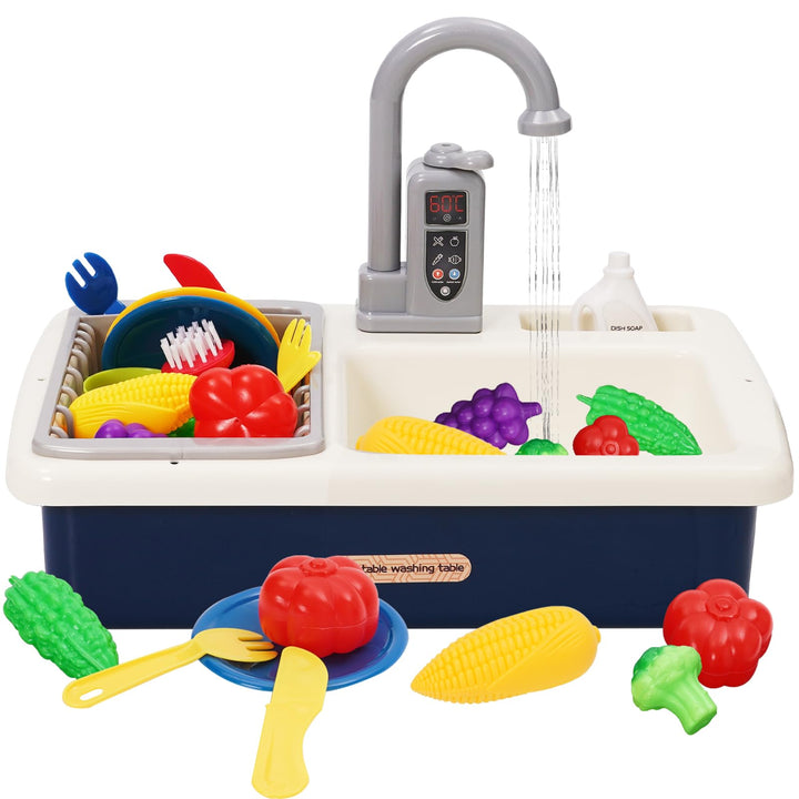 Spielspüle Kinder,Küchenspüle Spielzeug Set mit Wasserkreislauf, Elektrischem Wasserhahn,Rollenspiel
