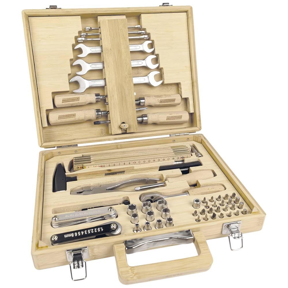 Brüder Mannesmann M29003 Bambus-Werkzeugkoffer, 75-teilig