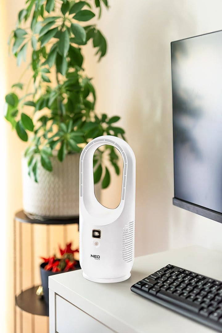 NEO TOOLS Innovativer Bladeless Ventilator – Leistungsstarker 2200mAh Akku, 3 Geschwindigkeiten, Dig