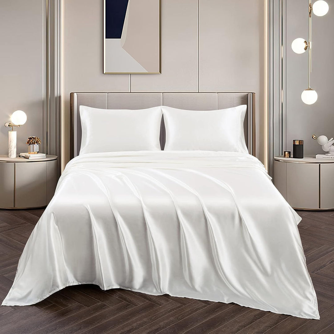 Vonty Satin-Bettlaken in voller Grösse, seidig weiches Satin-Bettlaken-Set, 1 Spannbetttuch mit tief