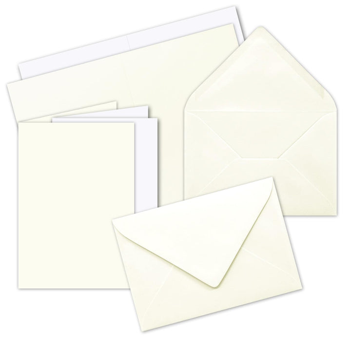 700x Faltkarten SET DIN A6/C6 mit Brief-Umschlägen in Natur-Weiss - inklusive Einleger - 14,8 x 10,5