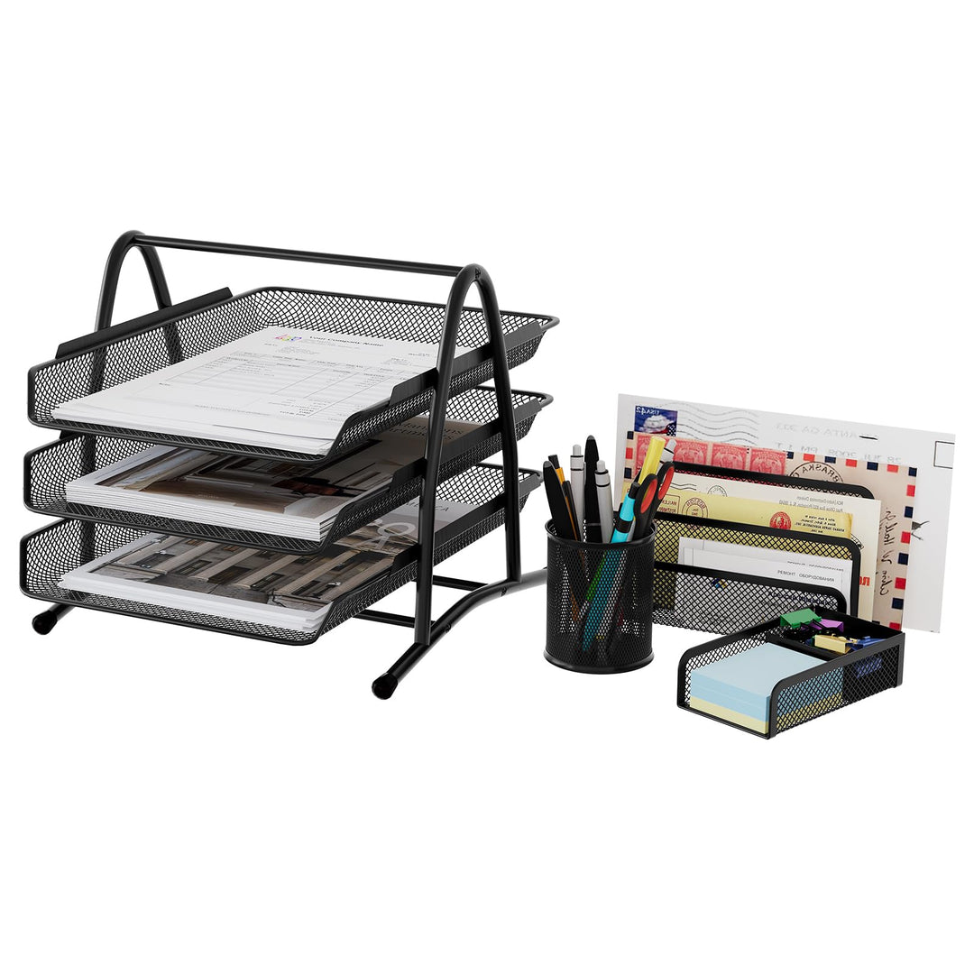 EasyPAG Metall Büro Schreibtisch Organizer 4er-Set, 3 Fächer A4 Dokumentenhalter Aktenablage Zeitsch