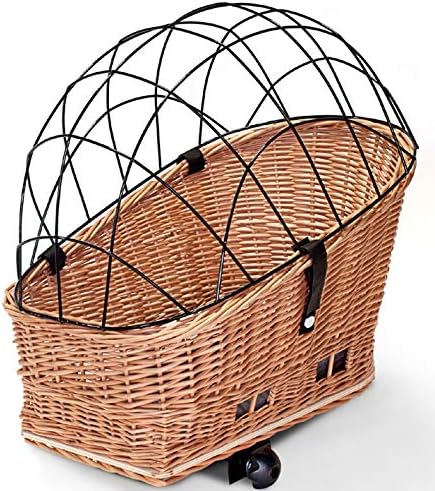 Tigana - Hundefahrradkorb für Gepäckträger aus Weide Natur 56 x 36 cm mit Metallgitter Tierkorb Hint