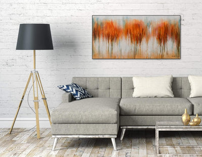 KunstLoft Leinwandbild | 100% HANDGEMALT | 120x60cm | Gemälde 'Herbst in Orange' | Abstrakt | Orange