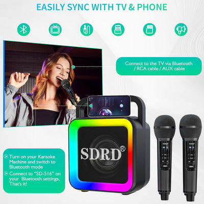 Karaoke-Maschine mit zwei drahtlosen Mikrofonen, tragbarer Bluetooth-Lautsprecher für Erwachsene und