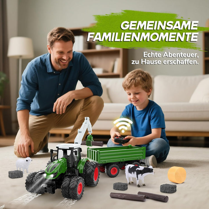 Ferngesteuerter Traktor Ferngesteuert, 2.4GHz RC Traktor Spielzeug, 1:16 Traktor mit Anhänger und Li