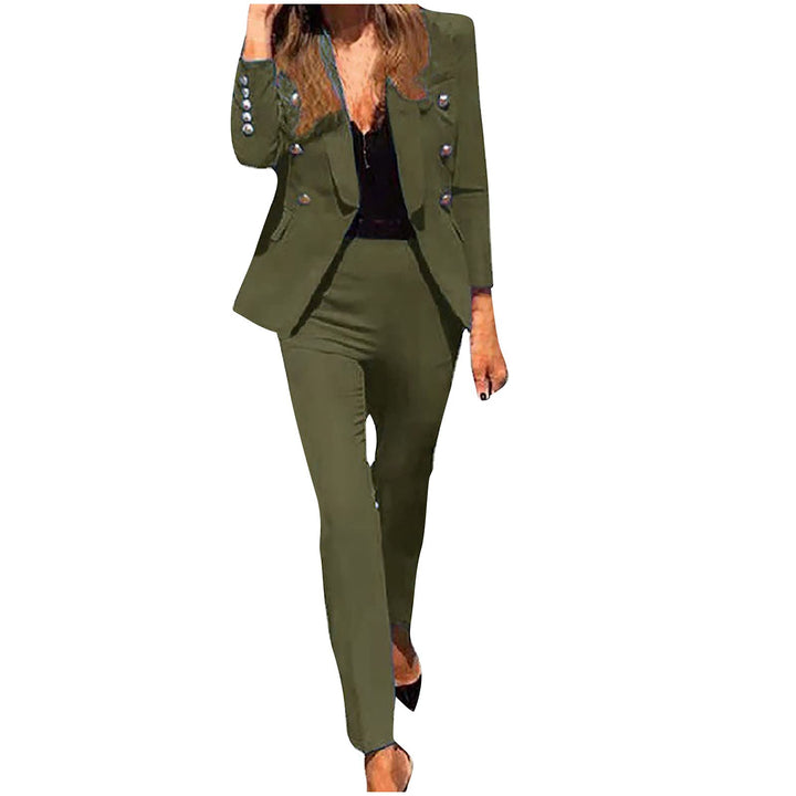 Damen Langarm Knopf Unten Solide Farbe Anzug Hose Blazer Lässig Elegant Business-Anzug T-Shirt Damen