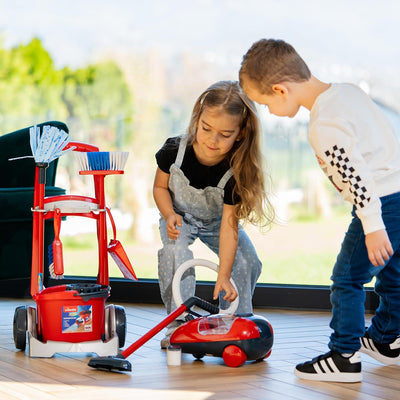 Klein Theo 6742 Vileda Besenwagen - Inklusive Putz-Zubehör - Batteriebetriebener Staubsauger mit Sau