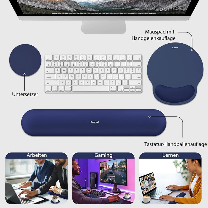 Sushret Mauspad & Tastatur Handballenauflage, 3-in-1 Ergonomisches Gel Memory Foam Handballenauflage