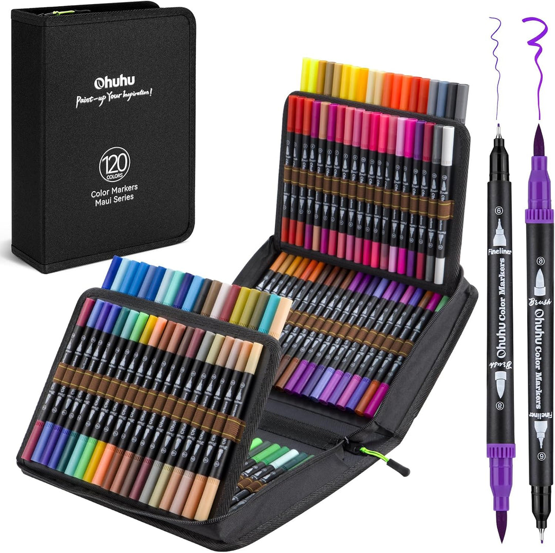 Ohuhu Filzstifte, 120 Dual Brush Pen Pinselstifte Aquarell Marker Set für Kind und Erwachsene für Jo