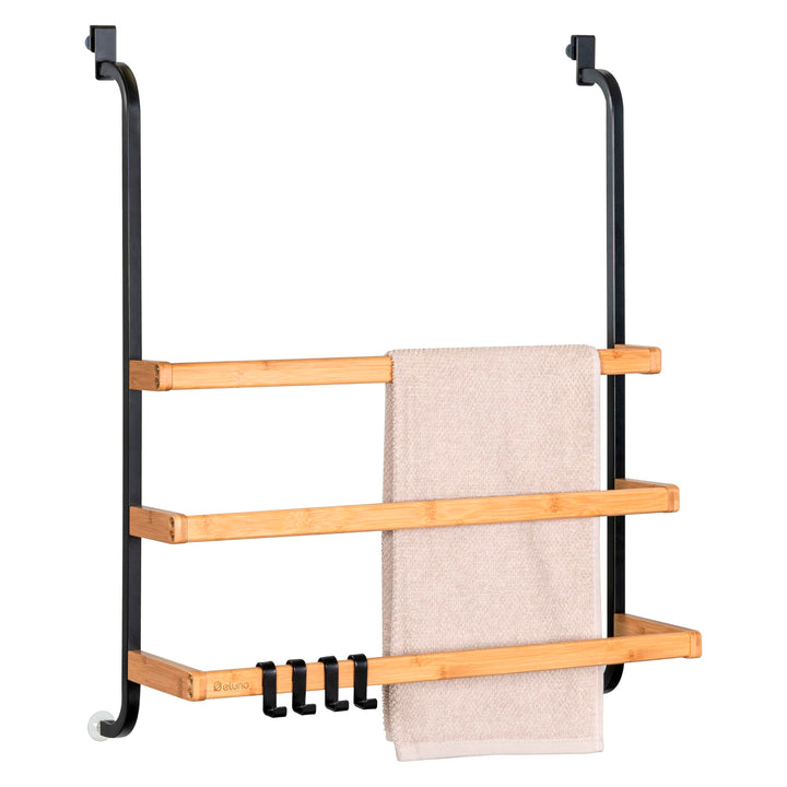 eluno Handtuchhalter für die Glasduschwand aus Metall und Bambus, Handtuchhalter mit 3 Handtuchstang