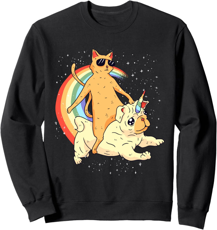 Funny Cat Riding Unicorn Dog Rainbow Gift Sweatshirt