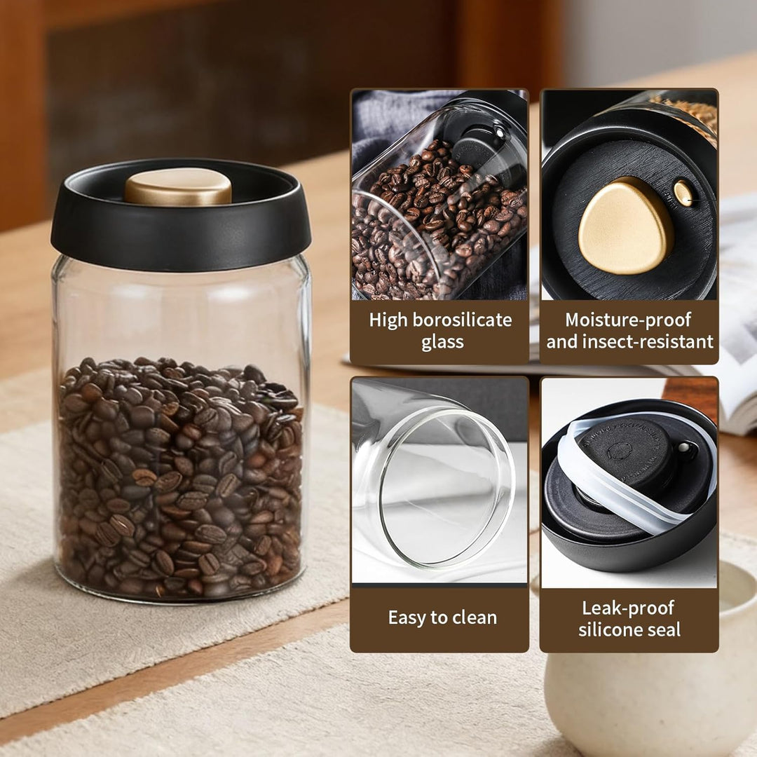 kaffeebohnen behälter: 2 Stück Vakuum Kaffeedose Glas 1200ml 10.4x18cm Schwarz Gold Luftdicht Für Es