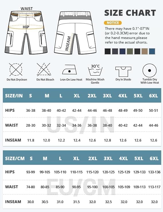 Hiauspor Kurze Hosen Herren, Leichte Wanderhose Atmungsaktiv Schnelltrocknen Cargo Bermuda Shorts El