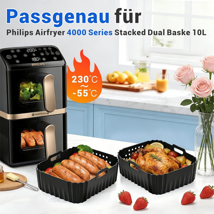 Silikonform Zubehör für Philips Airfryer 4000 Series Stacked Dual Basket 10L, Heissluftfritteuse Zub