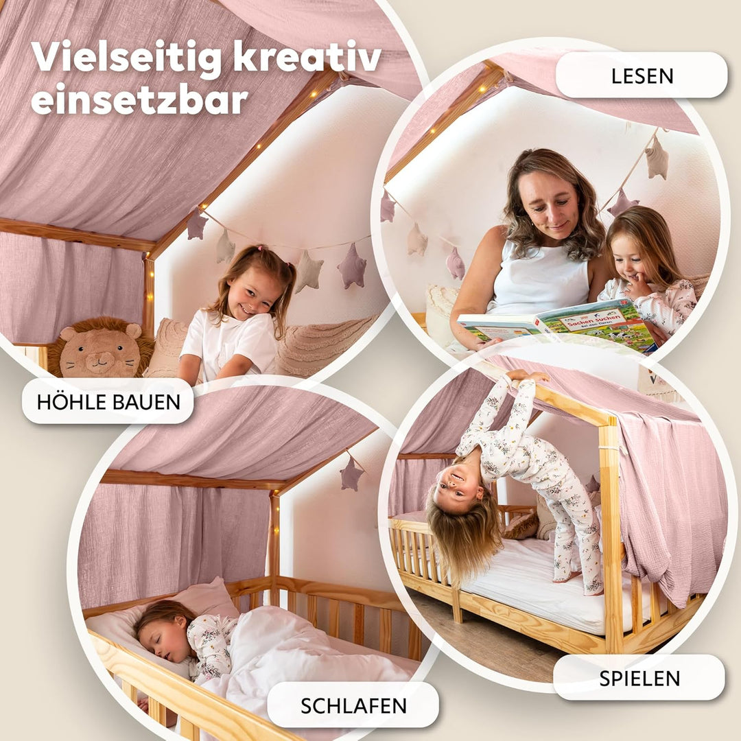Hausbett Himmel [in 12 Farben] Betthimmel Hausbett aus 100% Baumwolle Musselin - Stoffhimmel für Hau