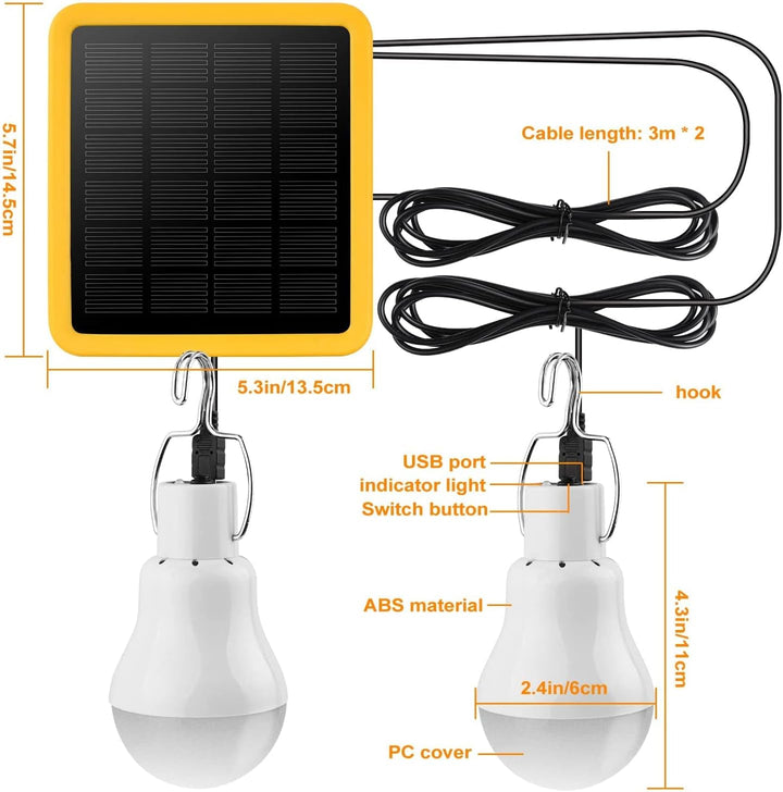 2 Stück Solar Glühbirne,TechKen Solarlampe LED Licht Tragbare Birne Solarlampen Lämpchen 3 W,3 m Lad