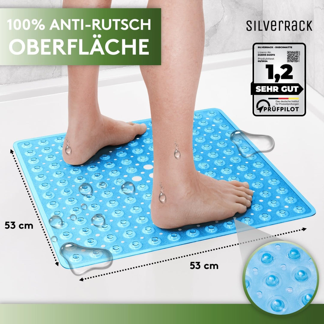 SilverRack Duschmatte rutschfest 53x53 cm (Blau) - Antirutschmatte Dusche BPA frei für Kinder - Bade