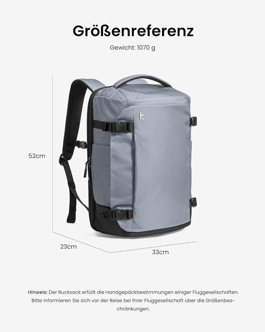 tomtoc 40L Reiserucksack, TSA-freundlicher Handgepäck Rucksack, Wasserdichter Rucksack Handgepäck Fl