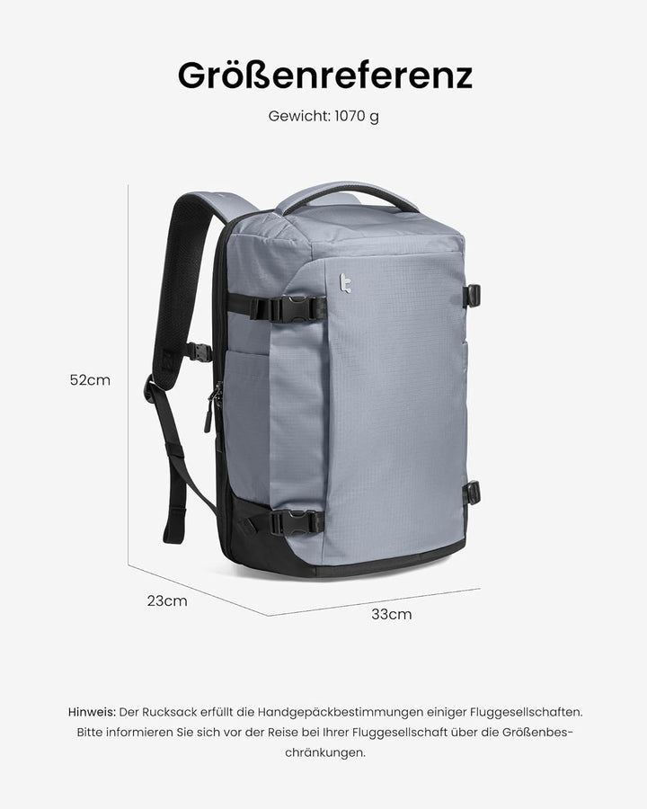 tomtoc 40L Reiserucksack, TSA-freundlicher Handgepäck Rucksack, Wasserdichter Rucksack Handgepäck Fl