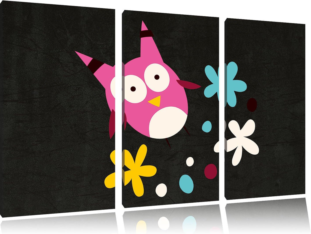 Pixxprint Fliegende Eule mit Blumen als Leinwandbild/Grösse: 3 Teilig (120x80) cm/Wandbild/Kunstdruc